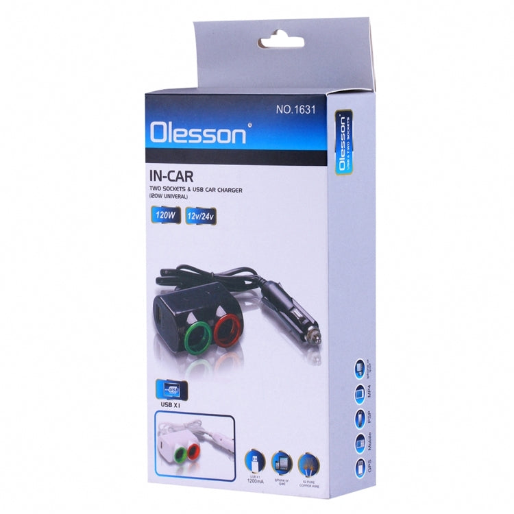 Olesson Streamlined Design 1.2A USB Car Cigarette Lighter Socket Car Charger with Color LED Light