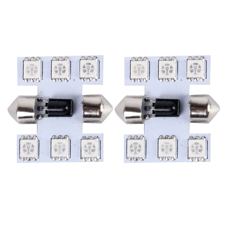 2 PCS Colorful 31MM Bicuspid Remote Control Car Dome Lamp LED Reading Light with 6 LED Lights