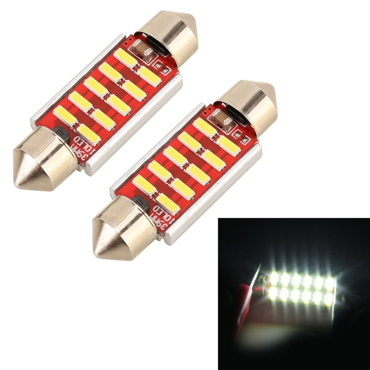 2 PCS DC 12V 2W 39MM 4014 Bicuspid Port No Decoding Car Dome Lamp LED Reading Light with 10 LED Lights