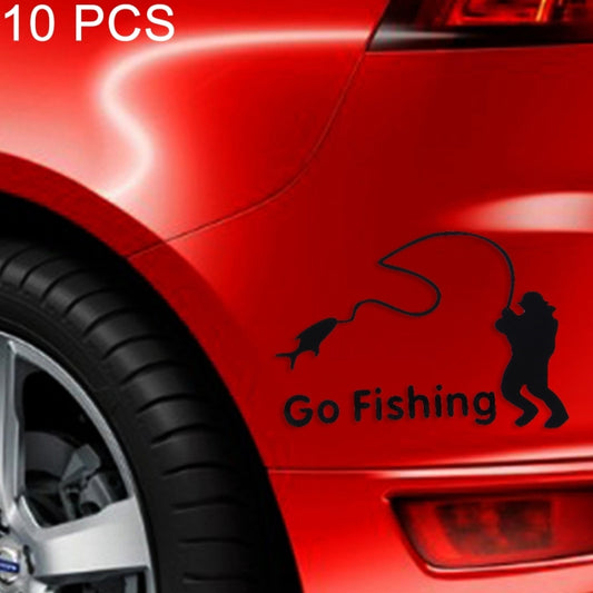 10 PCS Go Fishing Styling Reflective Car Sticker, Size: 14cm x 9.5cm