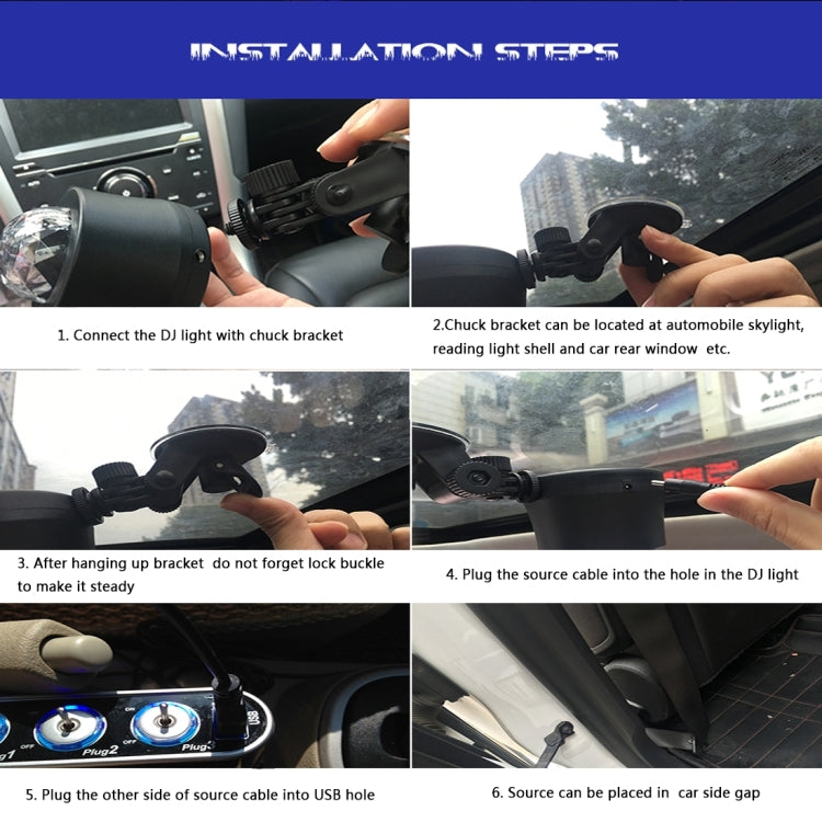 5V 6W Colorful Car Decoration DJ Light Sound Activated Strobe Effect Atmosphere Light Star Music Light Lamp with 6 RGB LED Lights, Cable Length:4m