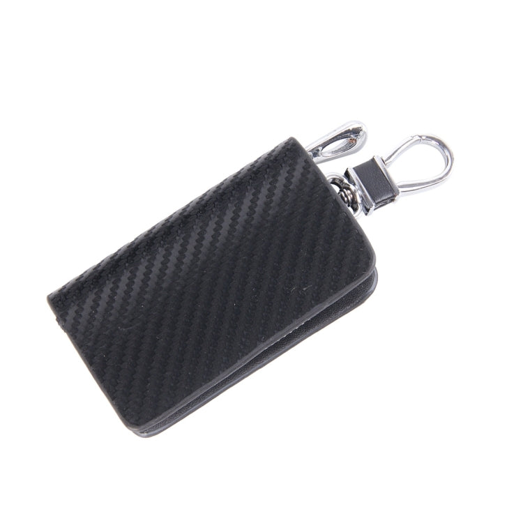 Universal Leather Carbon Fiber Texture Waist Hanging Zipper Wallets Key Holder Bag (No Include Key)