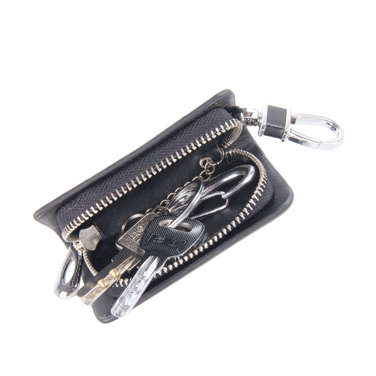 Universal Leather Carbon Fiber Texture Waist Hanging Zipper Wallets Key Holder Bag (No Include Key)