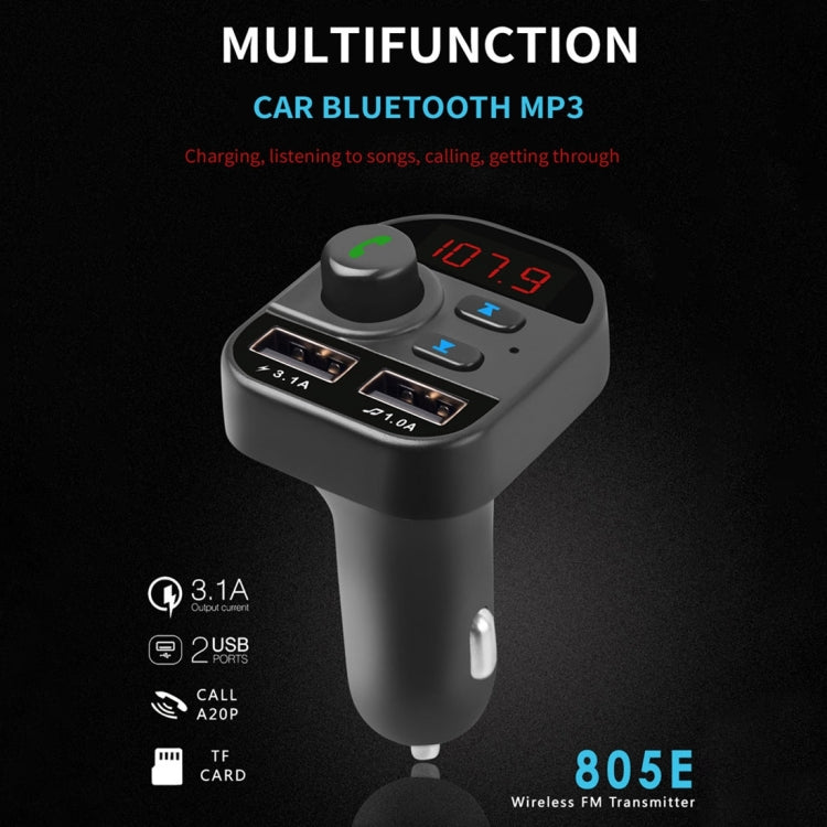 805E Dual USB Charging Bluetooth FM Transmitter MP3 Music Player Car Kit, Support Hands-Free Call  & Read TF Card / U Disk Music