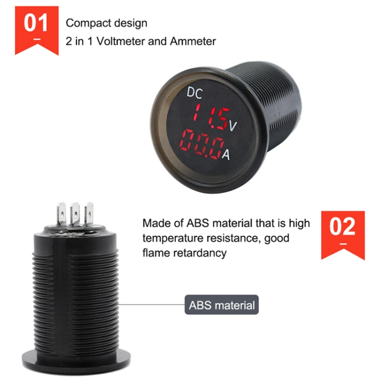 B3613  IP67 Waterproof Car Modification 4.5-30V Voltmeter + Ammeter