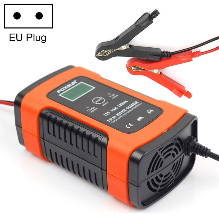 FOXSUR 12V 6A Intelligent Universal Battery Charger for Car Motorcycle, Length: 55cm, EU Plug