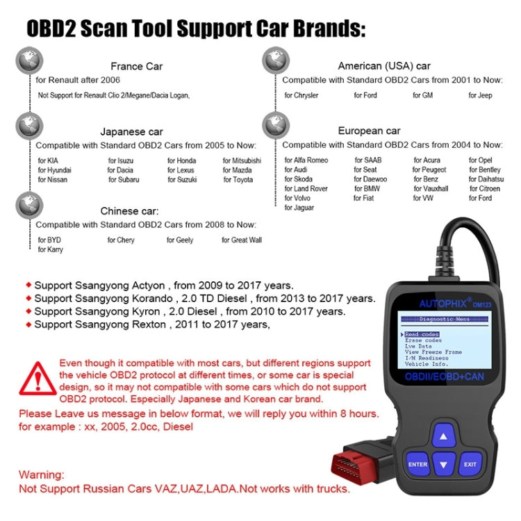 AUTOPHIX OM123 Car Portable OBD2 Scanner Car Diagnostic Tool OBD 2 Automotive Scanner EOBD Code Reader