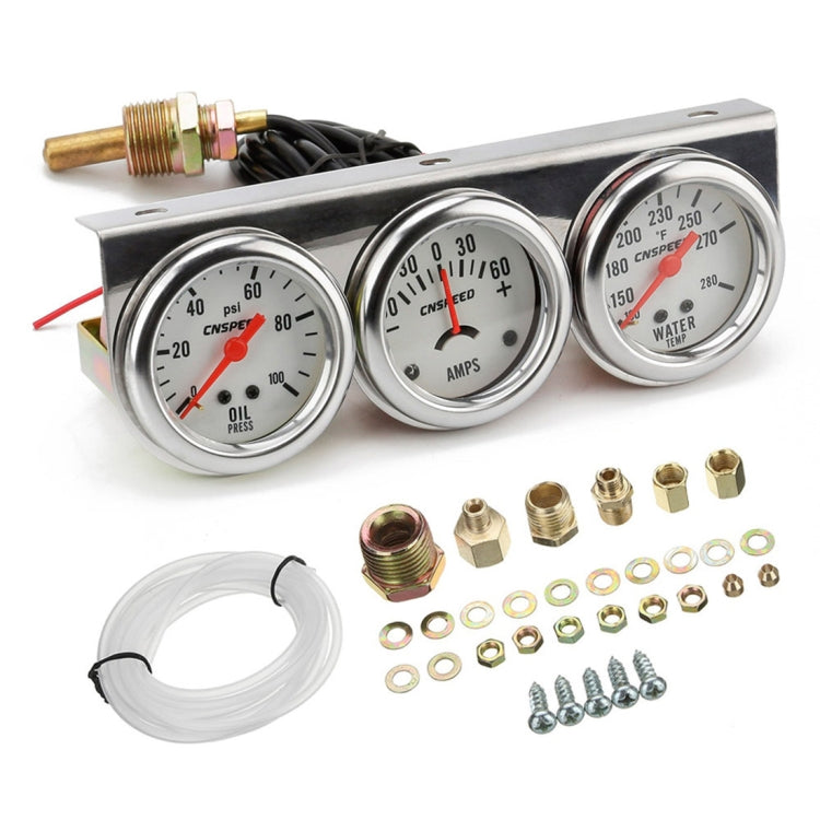 52mm 12V Universal Car Modified Triple Meter 3 in 1 Gauge Oil Press Gauge + Water Temperature Gauge + Ammeter, with Sensor
