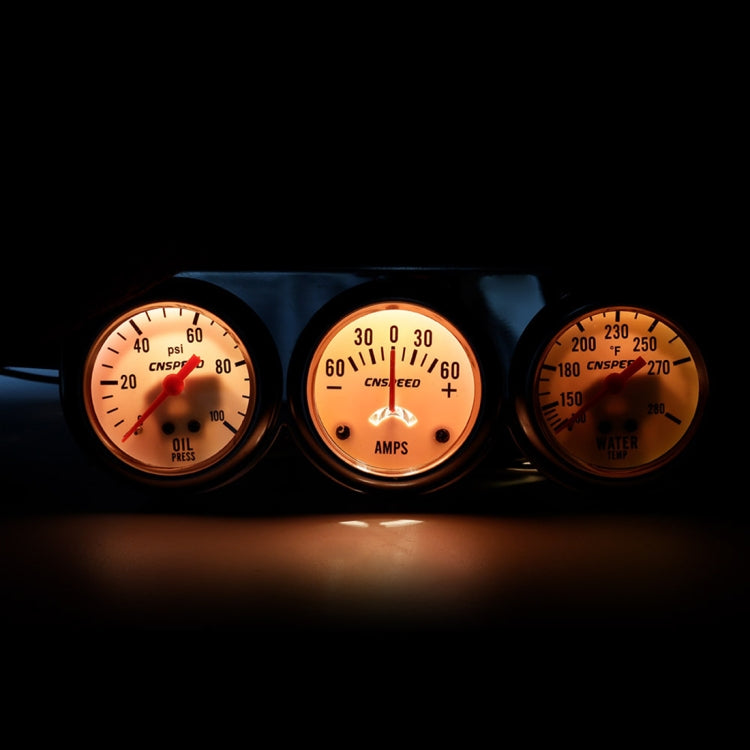 52mm 12V Universal Car Modified Triple Meter 3 in 1 Gauge Oil Press Gauge + Water Temperature Gauge + Ammeter, with Sensor