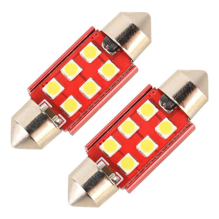 2 PCS 36mm DC12V / 2.2W / 6000K / 180LM 6LEDs SMD-3030 Car Reading Lamp