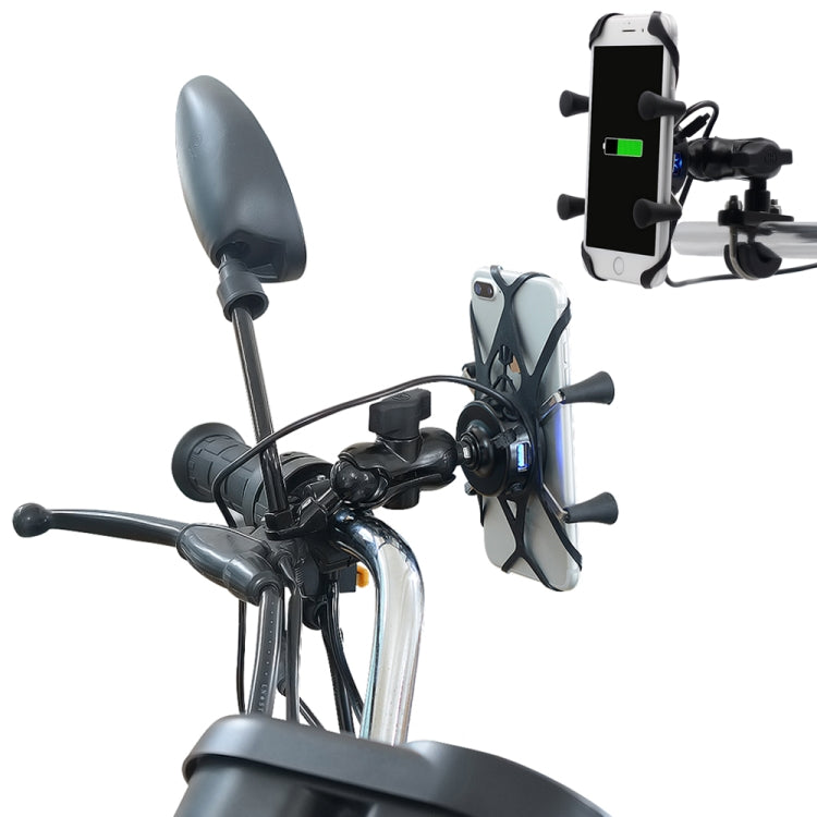 Motorcycle X Shape Aluminum Alloy Phone Bracket 5V 2.1A Phone Charger