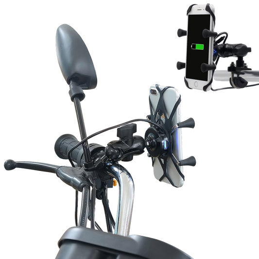 Motorcycle X Shape Aluminum Alloy Phone Bracket 5V 2.1A Phone Charger