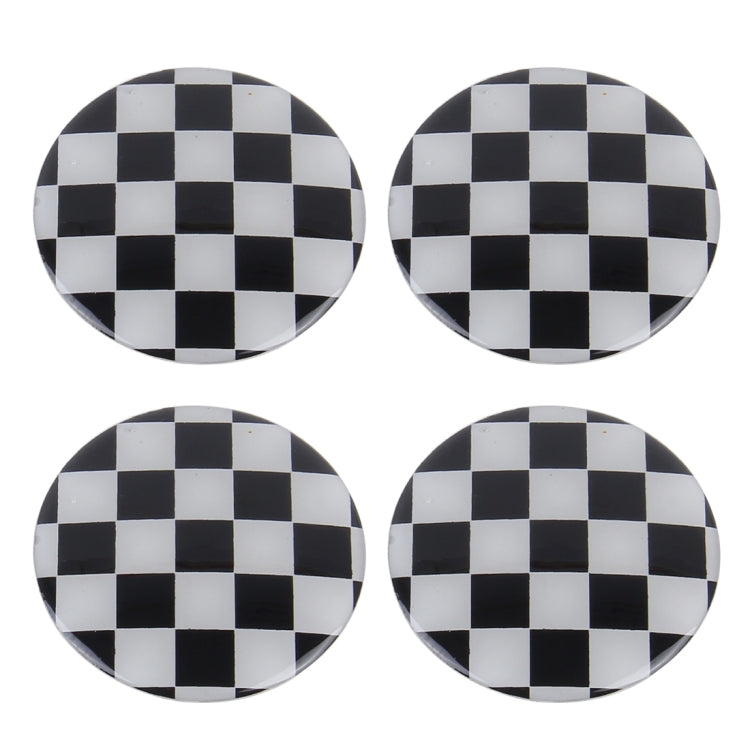 4 PCS White And Black Grid Metal Car Sticker Wheel Hub Caps Centre Cover Decoration