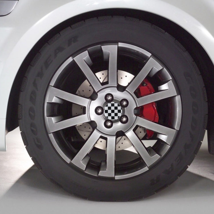 4 PCS White And Black Grid Metal Car Sticker Wheel Hub Caps Centre Cover Decoration