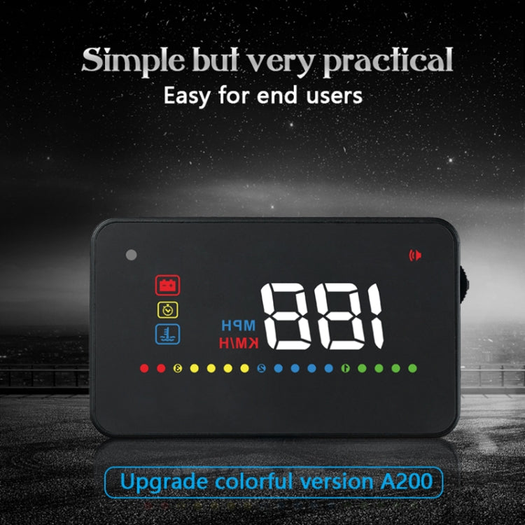 A200 OBD2 3.5 inch Vehicle-mounted Head Up Display Security System, Support Car Speed / Engine Revolving Speed Display / Water Temperature / Voltage
