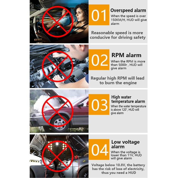 A900 OBD2 3.5 inch Vehicle-mounted Head Up Display Security System, Support Car Speed / Engine Revolving Speed Display / Water Temperature / Voltage / Driving Mileage