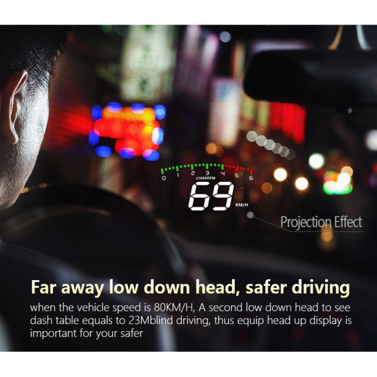 A900 OBD2 3.5 inch Vehicle-mounted Head Up Display Security System, Support Car Speed / Engine Revolving Speed Display / Water Temperature / Voltage / Driving Mileage