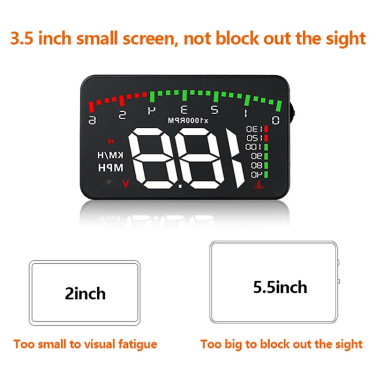 A900 OBD2 3.5 inch Vehicle-mounted Head Up Display Security System, Support Car Speed / Engine Revolving Speed Display / Water Temperature / Voltage / Driving Mileage