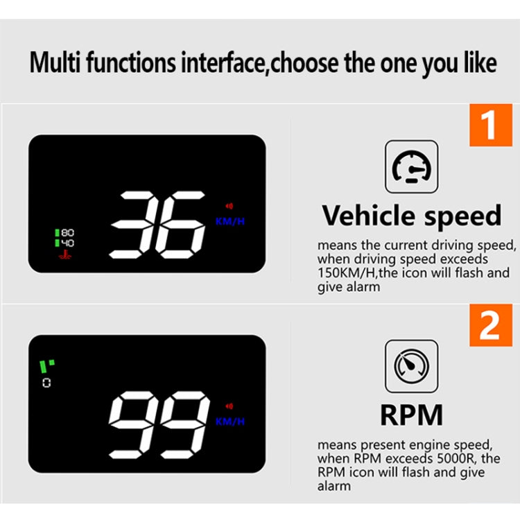 A900 OBD2 3.5 inch Vehicle-mounted Head Up Display Security System, Support Car Speed / Engine Revolving Speed Display / Water Temperature / Voltage / Driving Mileage