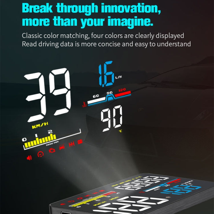 D5000 OBD2 5 inch Vehicle-mounted Head Up Display Security System, Support Car Speed / Engine Revolving Speed Display / Water Temperature / Battery Voltage / Detection and Elimination Fault Code
