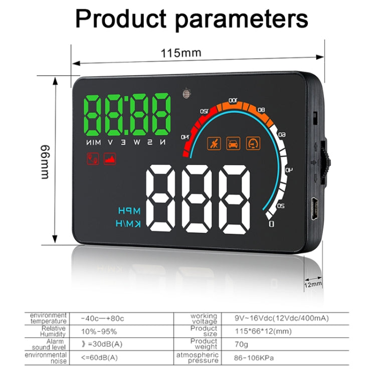 Q5 GPS 4 inch Vehicle-mounted Head Up Display Security System, Support Running Speed & Direction & Distance / Driving Kilometres /