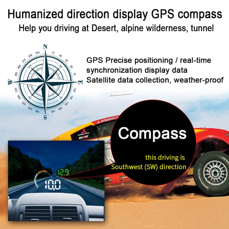 Q5 GPS 4 inch Vehicle-mounted Head Up Display Security System, Support Running Speed & Direction & Distance / Driving Kilometres /