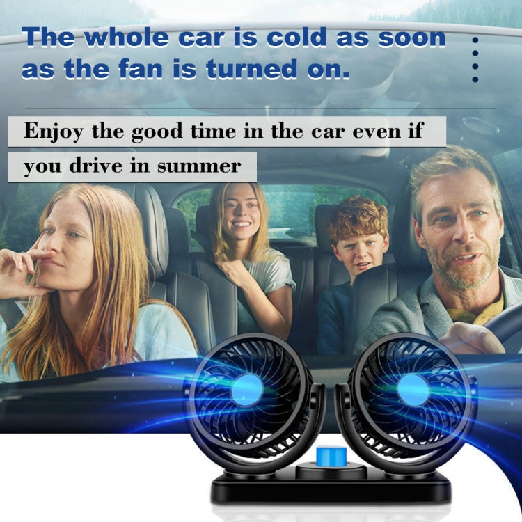 HUXIN HX-T303 6.5W 360 Degree Adjustable Rotation Two Head Low Noise Mini Electric Car Fan, DC12V