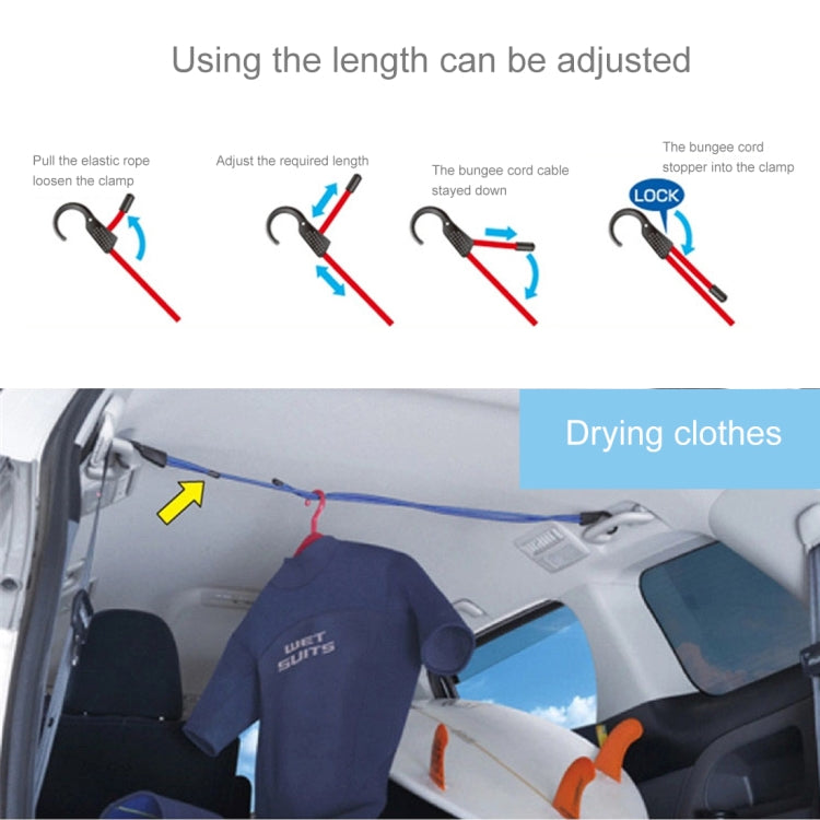 Reusable Car Fastening Rope Car Adjustable Elastic Rope Trunk Storage Hooks Strap Fastening Vehicle Fastening Rope, Length: 1.5m