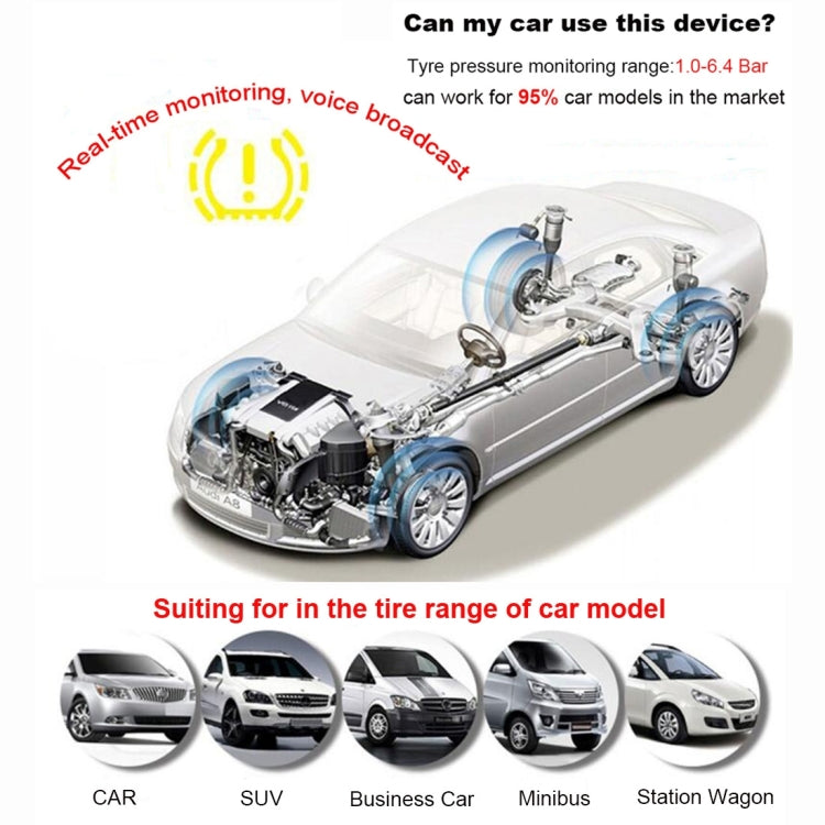 VC601 TPMS 4 Built-in Sensors Tire Pressure Monitoring Alarming System Diagnostic-tool with Bluetooth 4.0 Work on Android / iOS / iPad