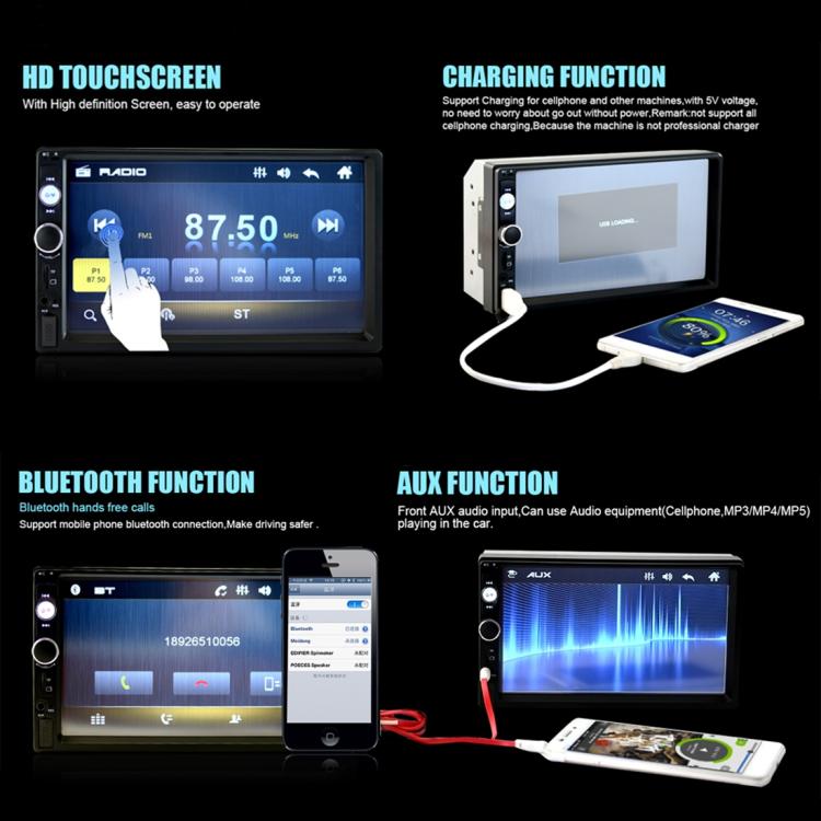 7010B HD 2 Din 7 inch Car Bluetooth Radio Receiver MP5 Player, Support FM & USB & TF Card