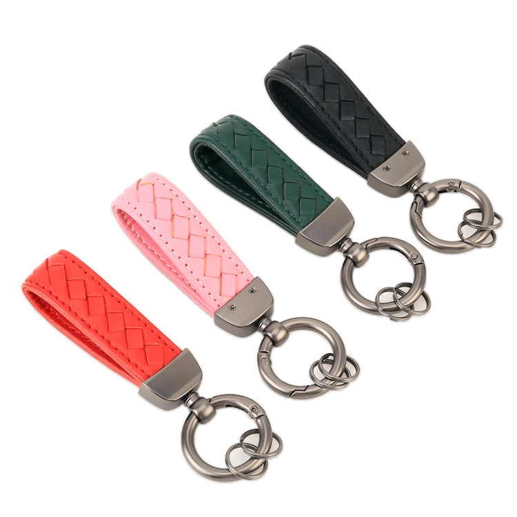 Car Metal + Braided Leather Key Ring Keychain
