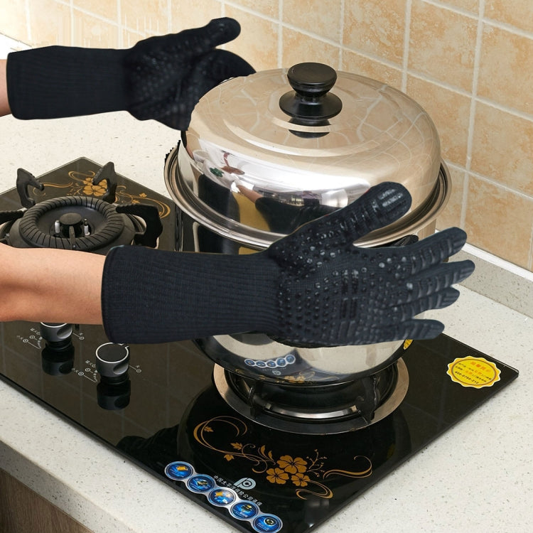 Silicone Cotton Microwave Kitchen Cooking Protective Gloves, High Temperature Resistance: 500 Degree C, Length: 32cm