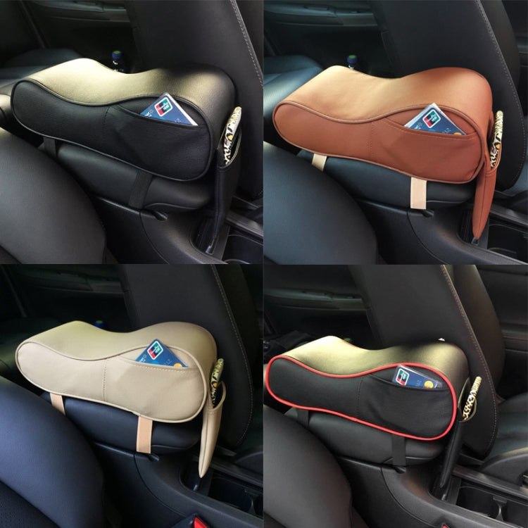 Universal Car PU Leather and Memory Foam Wrapped Armrest Box Car Armrest Box Mat with Phone Holder Storage Bag & Card Slot, with Card Slot (Beige), with Card Slot (Brown), with Card Slot (Black)