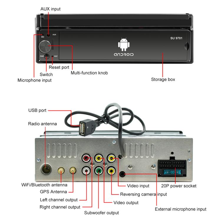 SU 9701 1GB+32GB 7 inch HD Foldable Universal Car Android Radio Receiver MP5 Player, Support FM & Bluetooth & TF Card & GPS & Phone Link & WiFi