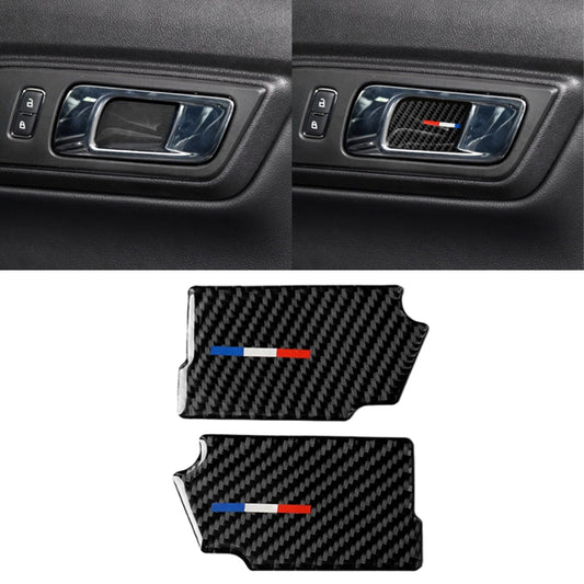 2 PCS Car USA Color Carbon Fiber Door Inner Handle Wrist Panel Decorative Sticker for Ford Mustang 2015-2017