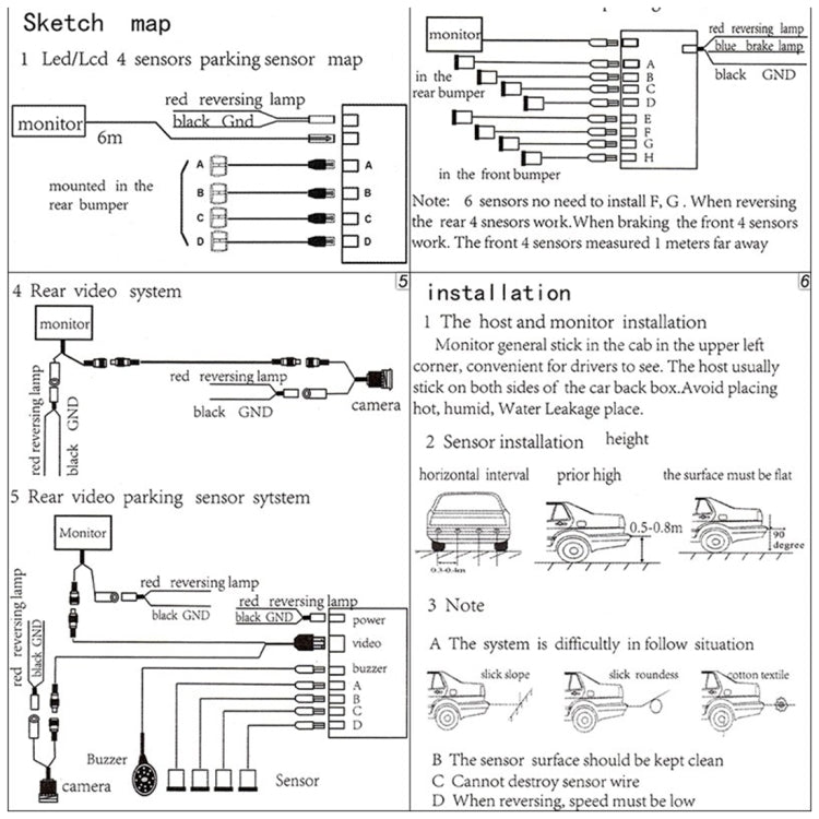 PZ-300-8 Car Parking Reversing Buzzer LED Monitor Parking Alarm Assistance System with 4*7m Front Sensors and 4*2.5m Rear Sensors
