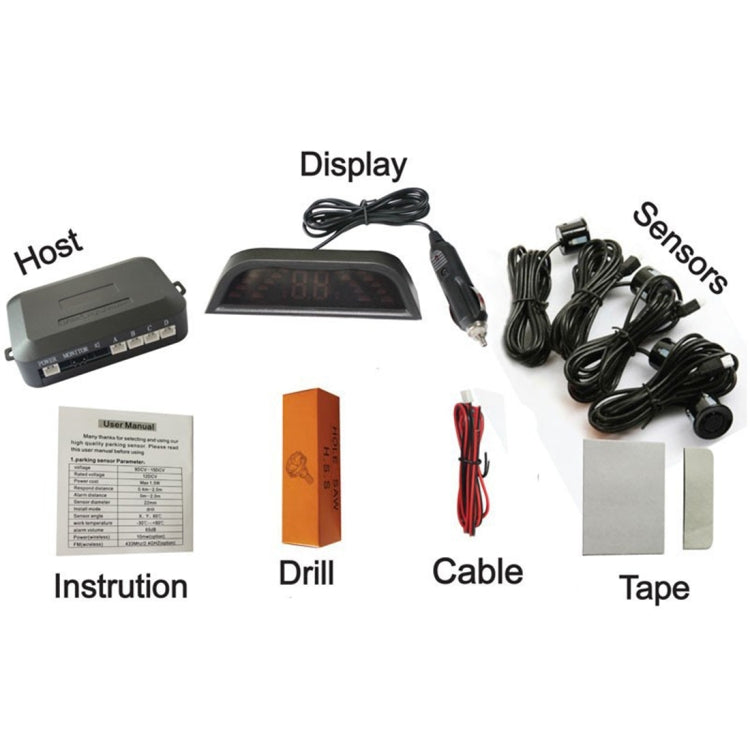 PZ-303-W Car Parking Reversing Buzzer and LED Monitor Parking Alarm Assistance System with 4 Rear Radar