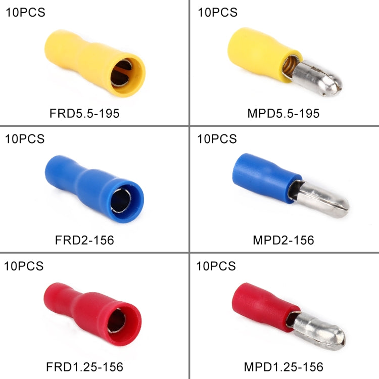 60 in 1 Mixed Cold Press Electrical Insulated Terminals Bullet Solderless Crimp Connectors Kit