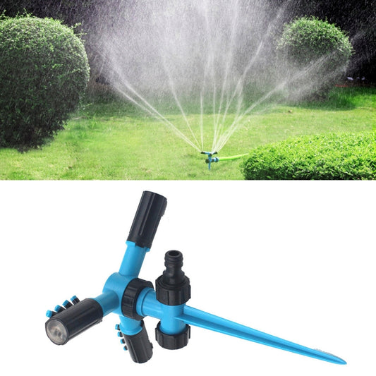 Automatic 360 Rotating Adjustable Garden Water Sprinklers Lawn Irrigation System with 3 Arm Sprayers and Spike Base