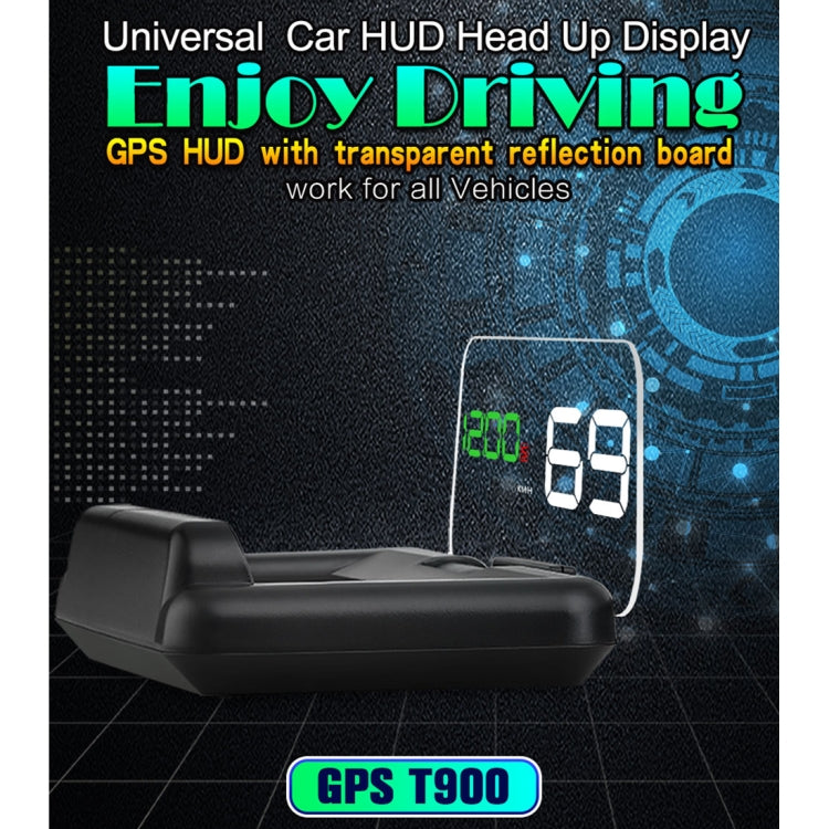 T900 Car GPS HUD Virtual HD Reflection Board Head-up Display, Speed & Driving Distance / Time Display, Over Speed & Voltage & Low Voltage Alarm, Fatigue Driving
