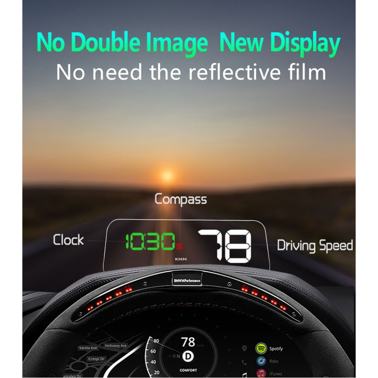 T900 Car GPS HUD Virtual HD Reflection Board Head-up Display, Speed & Driving Distance / Time Display, Over Speed & Voltage & Low Voltage Alarm, Fatigue Driving