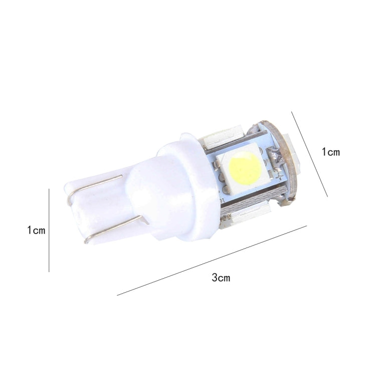 10PCS T10 3W 5500K SMD 5050 5 LED Car Clearance Lights Lamp, DC 12V
