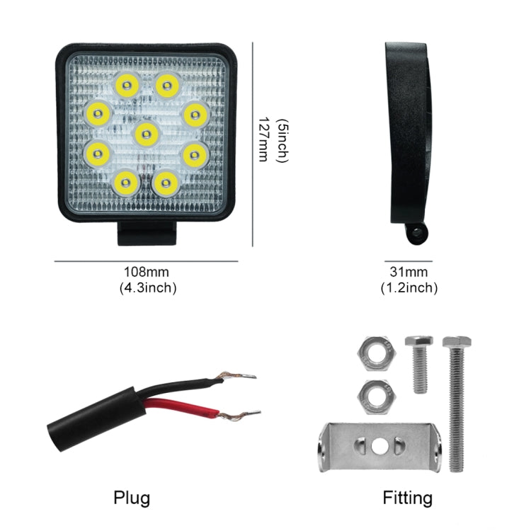 6.7W White Light Square-Shaped Waterproof Car Boat Marine Work Lights Spotlight LED Bulbs, DC 9-30V