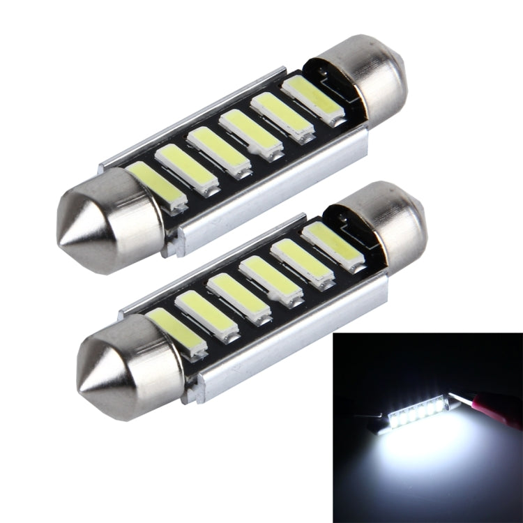2 PCS 2W 100 LM 6000K 41MM 6 SMD-7020 LEDs Bicuspid Port Decoding Car Dome Lamp LED Reading Light, DC 12V, White Light