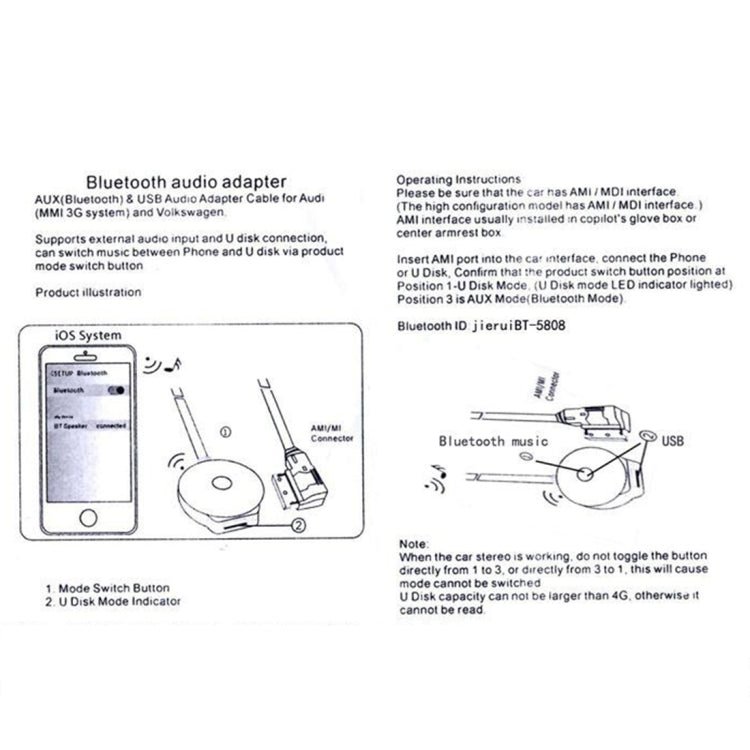 Car MMI 3G AMI Bluetooth Audio Cable Wiring Harness for Audi Q5 A5 A7 R7 S5 Q7 A6L A8L A4L