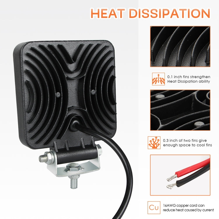 2 PCS 4 inch 20W Spot / Flood Light White Light Square-Shaped Waterproof Car SUV Work Lights Spotlight LED Bulbs, DC 9-30V