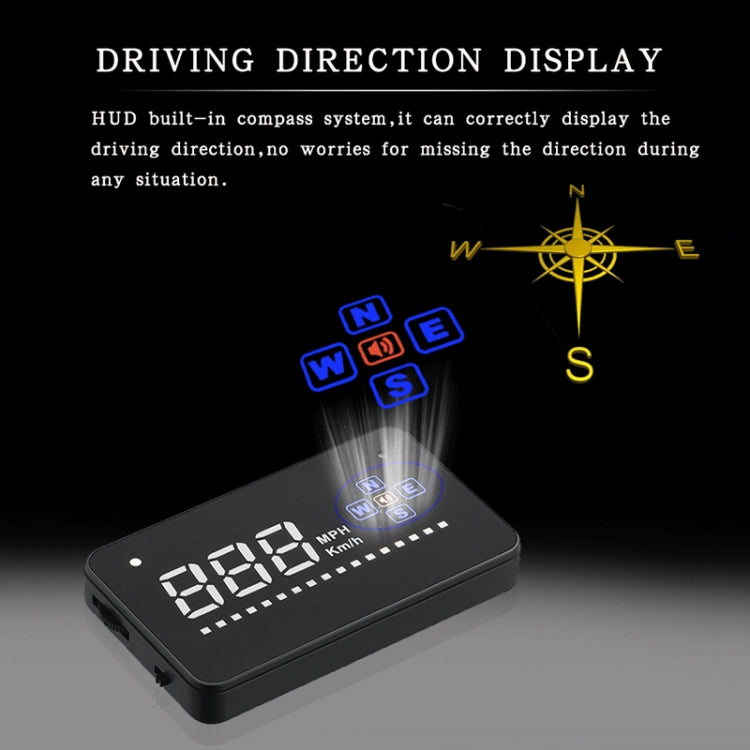 A2 HUD 3.5 inch HD GPS Car Head Up Display, Speed & Over Speed Alarm, Compass, Freely Switch Between Kilometers and Miles