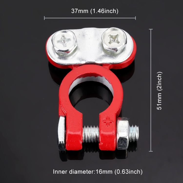 2 PCS Positive and Negative Car U Shape Metal Battery Connectors Terminals Clamps Clips, L Size, Inner Diameter: 16mm (Black + Red)