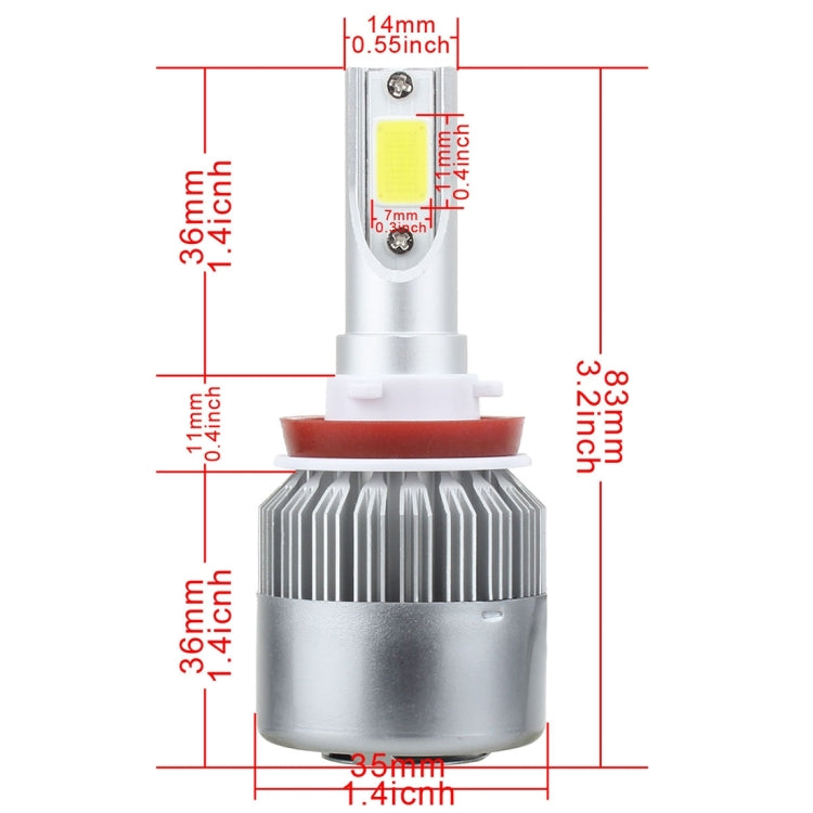 2 PCS H8/H9/H11 18W 1800 LM 8000K IP68 Casnbus Constant Current Car LED Headlight with 2 COB Lamps, DC 9-36V