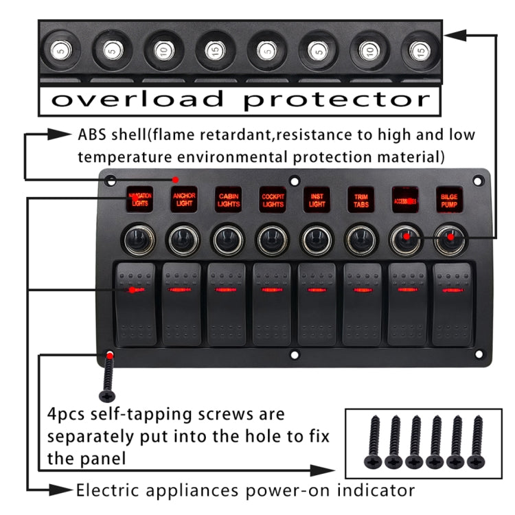 3Pin 8 Way Switches Combination Switch Panel with Light and Projector Lens for Car RV Marine Boat